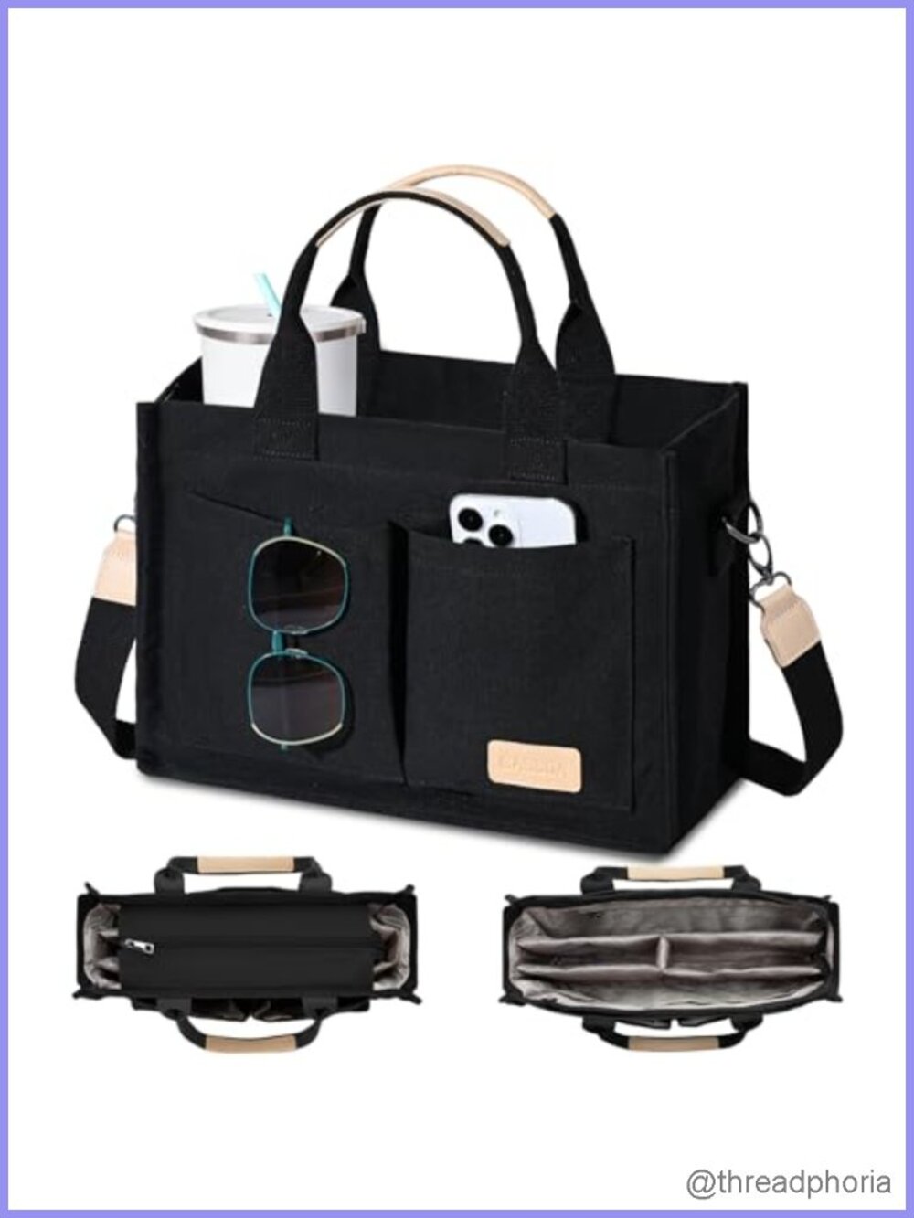 Waterproof Canvas Tote Bag Crossbody Work Purse with Pockets Top Handle Handbag